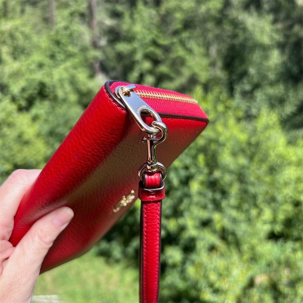 COACH Long Zip-Around Red Pebble Leather Wristlet Wallet Gold Hardware AUTHENTIC - Picture 7 of 14